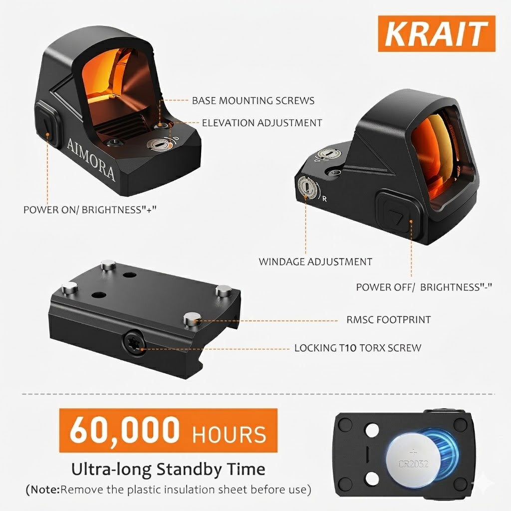 Parallax-Free Red Dot Sight for Pistol with Shake Awake, 3 MOA Durable Reflex Sights Handgun Sight, 10 Brightness Settings, Shockproof Waterproof, Picatinny Mount Included