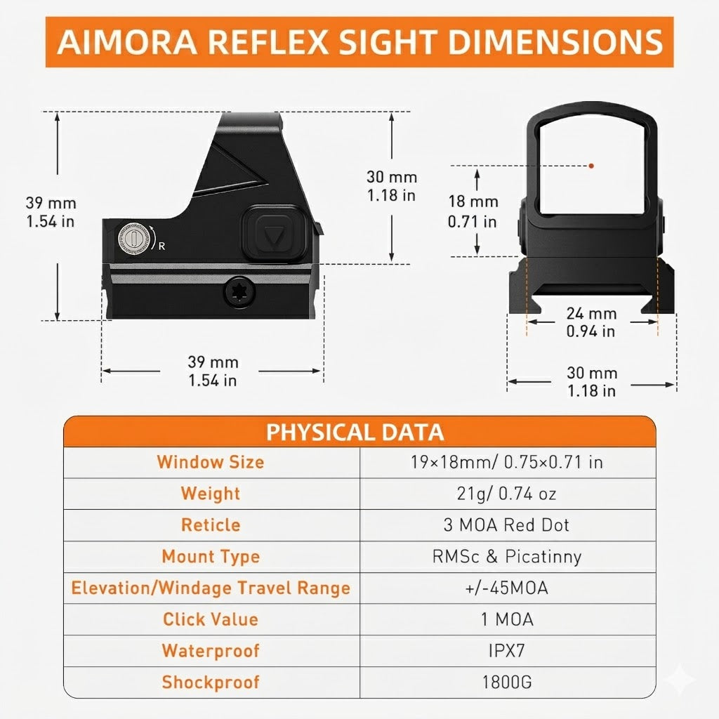 Parallax-Free Red Dot Sight for Pistol with Shake Awake, 3 MOA Durable Reflex Sights Handgun Sight, 10 Brightness Settings, Shockproof Waterproof, Picatinny Mount Included